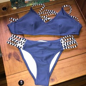 Cupshe bikini blue with black white stripes